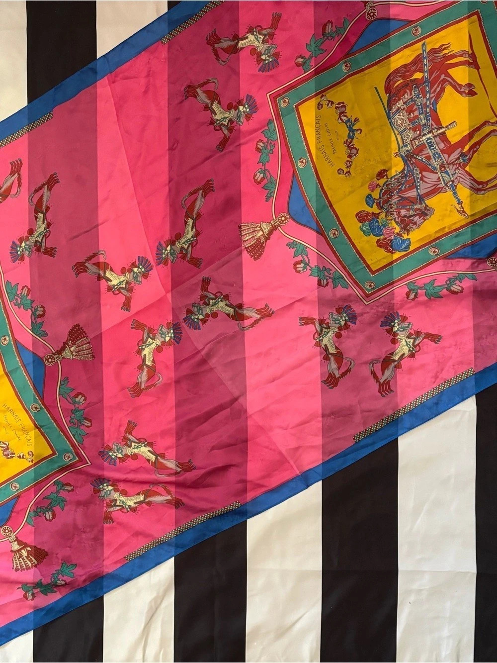 H Harnais Français Premier Empire Pink & Blue Printed Scarf